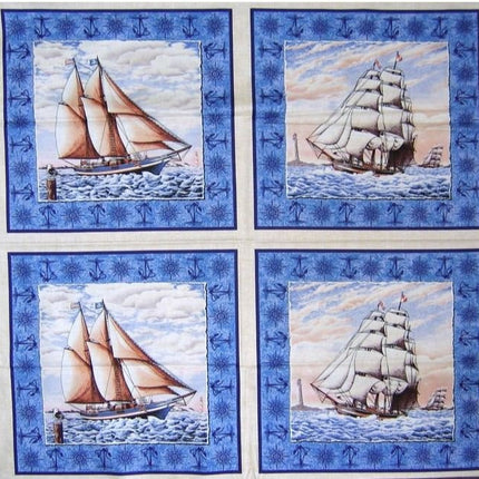 Port of Call Ship Cotton Pillow Panel Fabric