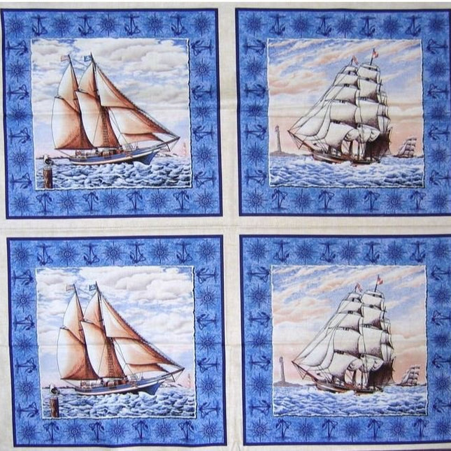 Port of Call Ship Cotton Pillow Panel Fabric