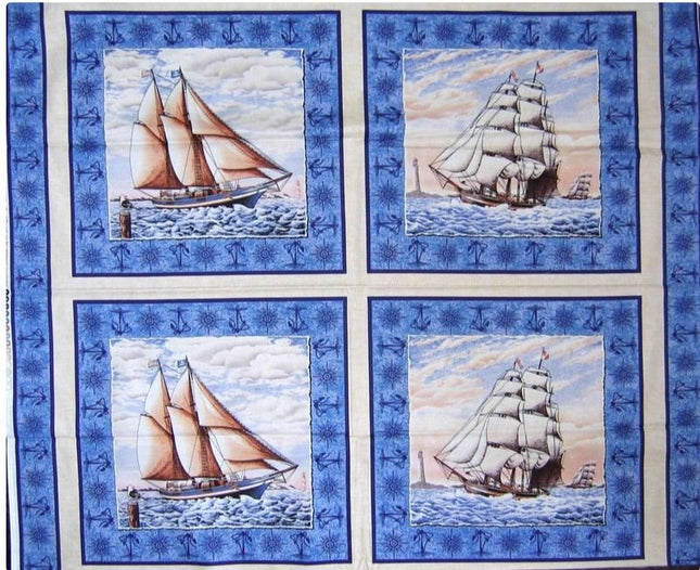 Port of Call Ship Cotton Pillow Panel Fabric