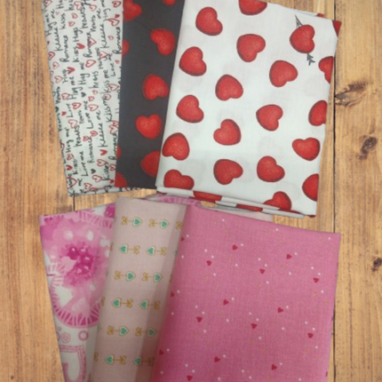 Assorted Valentine Hearts Flat Fold Assortment 18 Yard Bundle Cotton Fabric