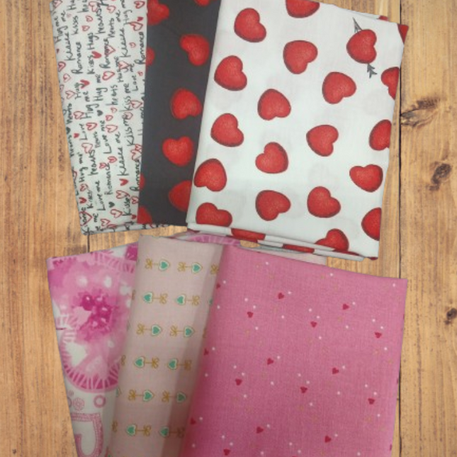 Assorted Valentine Hearts Flat Fold Assortment 18 Yard Bundle Cotton Fabric