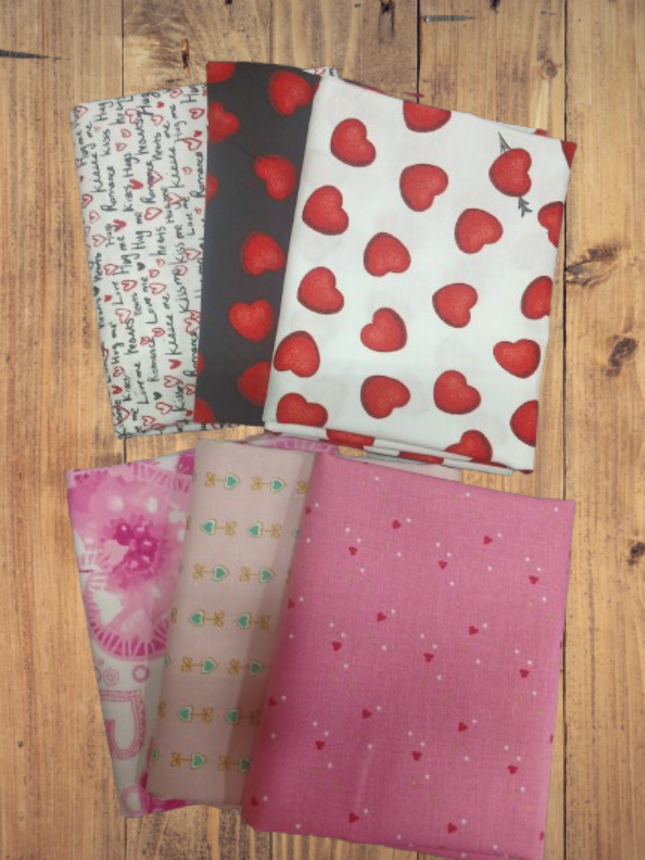 Assorted Valentine Hearts Flat Fold Assortment 18 Yard Bundle Cotton Fabric