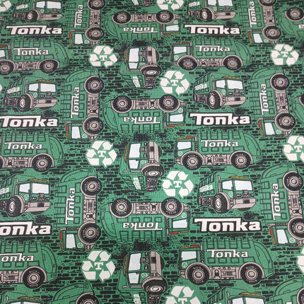 Tonka- Recycling Trucks Green Cotton Fabric