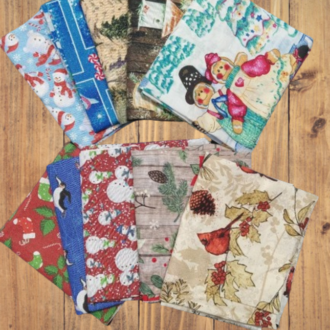 10 Fat Quarters - Assorted Christmas Themed Prints Fat Quarter Bundle