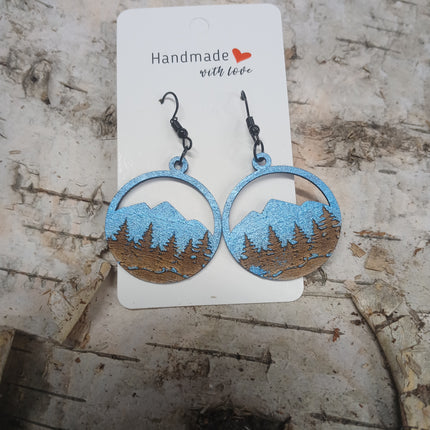 Handmade with Love - Natural Wood Circle Mountain Earrings