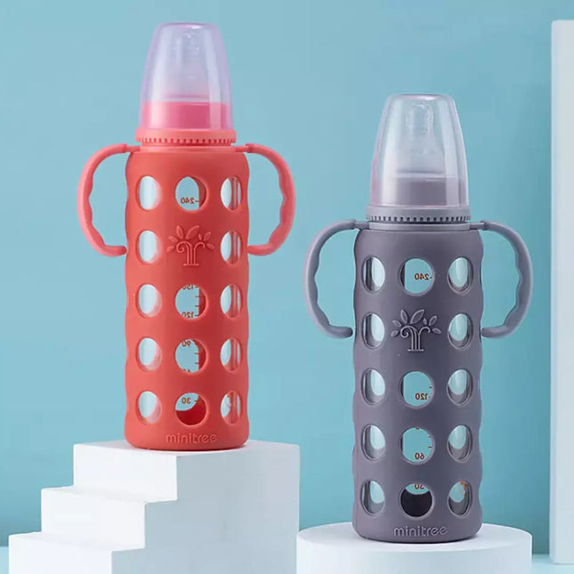 MiniTree Glass Baby Bottle 8oz w/ Food Grade Silicone Cover - Purple