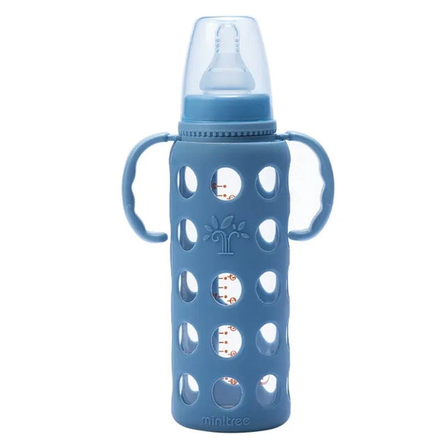 MiniTree Glass Baby Bottle 8oz w/ Food Grade Silicone Cover - Purple