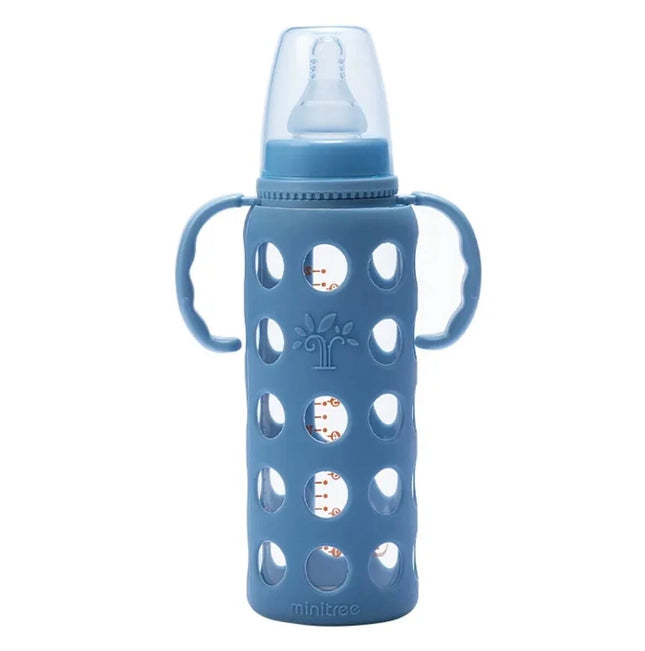 MiniTree Glass Baby Bottle 8oz w/ Food Grade Silicone Cover - Purple