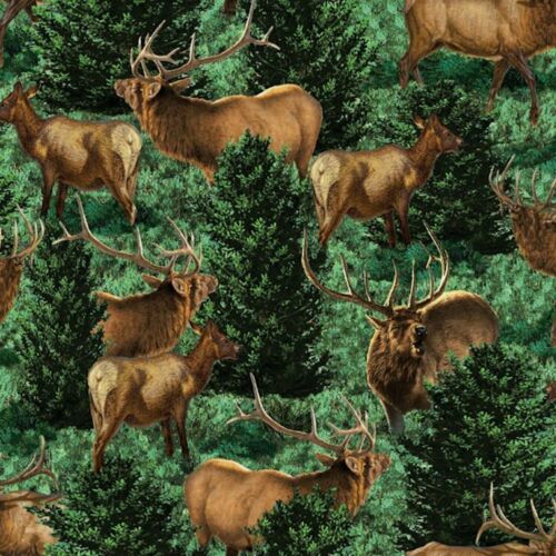 Elk in Trees Cotton Fabric Curtain