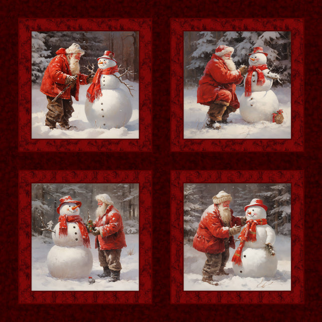 Santa's Snow Buddies Pillow Panel Cotton Fabric