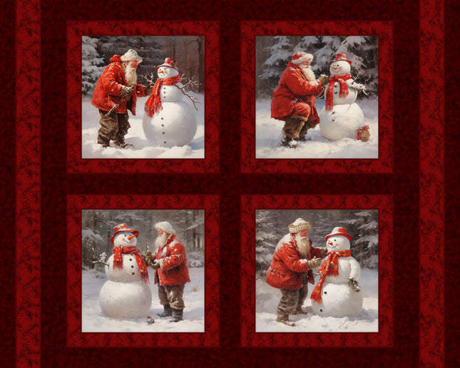 Santa's Snow Buddies Pillow Panel Cotton Fabric