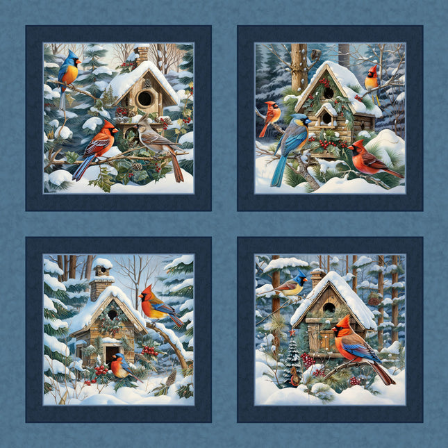 Snow Birds Pillow Panel Cotton Fabric