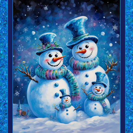 Snow Family Snowmen Panel Cotton Fabric