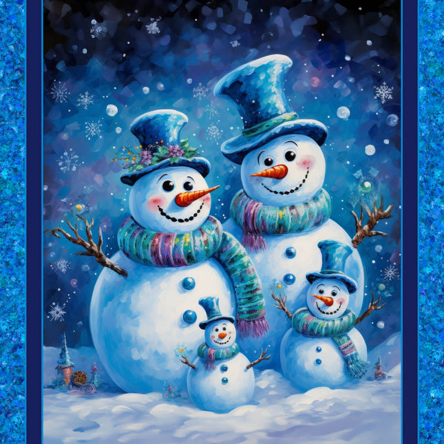 Snow Family Snowmen Panel Cotton Fabric