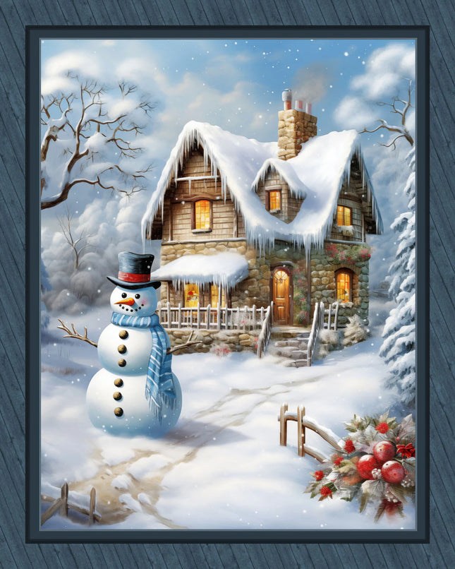 Handmade Tapestry "Snowman Cottage”