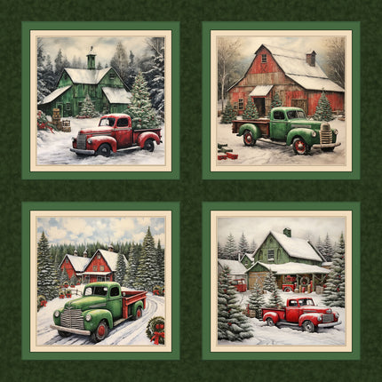 Snow Trucks Pillow Panel Cotton Fabric