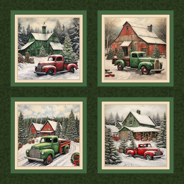 Snow Trucks Pillow Panel Cotton Fabric