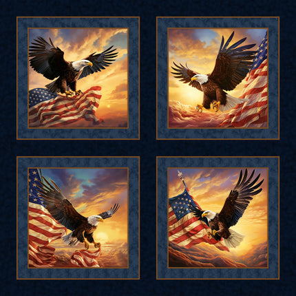 Soaring Sunrise Eagle Pillow Panel Cotton Fabric