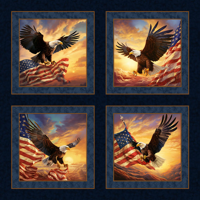 Soaring Sunrise Eagle Pillow Panel Cotton Fabric