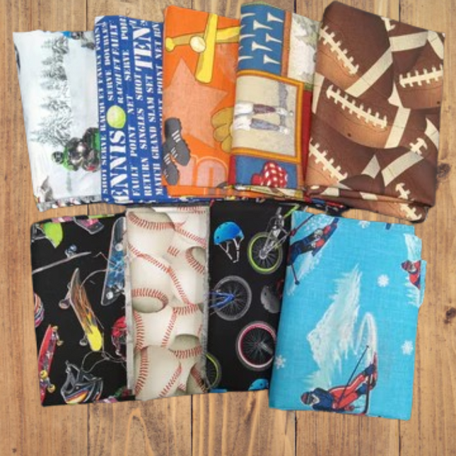 10 Fat Quarters -  Assorted Sports Fat Quarter Bundle