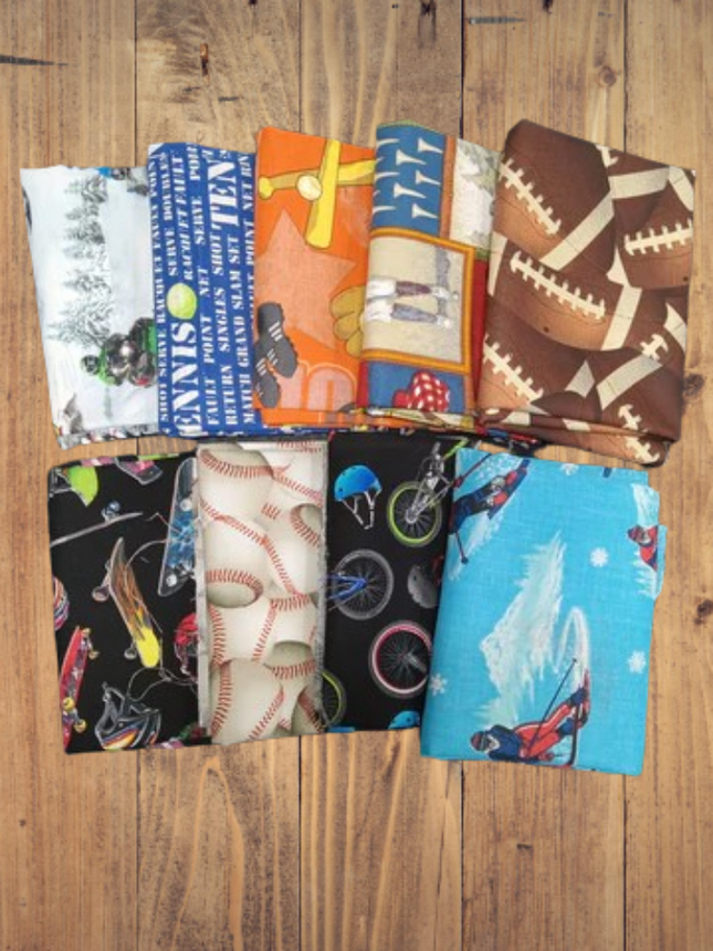 10 Fat Quarters -  Assorted Sports Fat Quarter Bundle