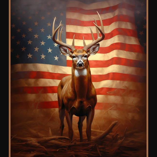 Standing Proud Buck Panel Cotton Fabric