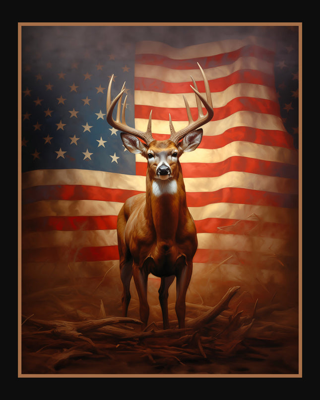 Standing Proud Buck Panel Cotton Fabric