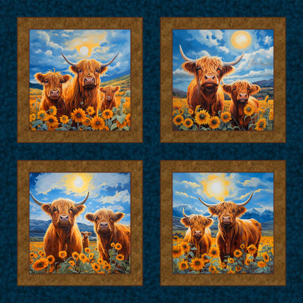 Sunflower Sunny Highlands Pillow Panel Cotton Fabric