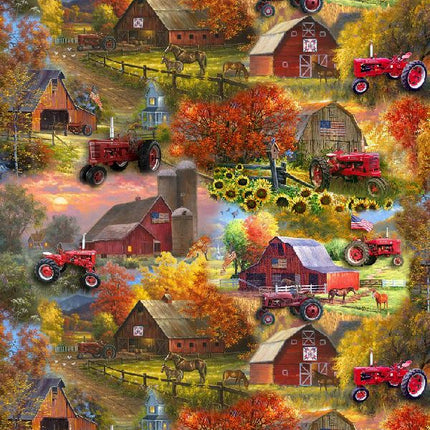 Farmall Barns Patriotic Cotton Fabric