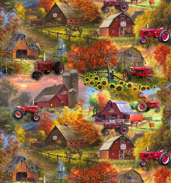 Farmall Barns Patriotic Cotton Fabric