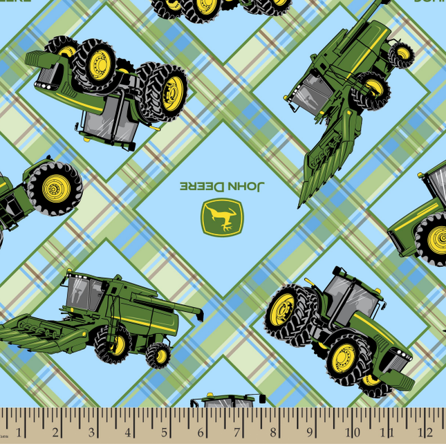 John Deere Plaid on Plaid Light Blue Cotton Fabric