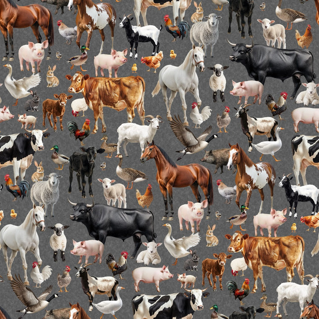 Handmade Valance or Curtain Panel Farm Friends Gray