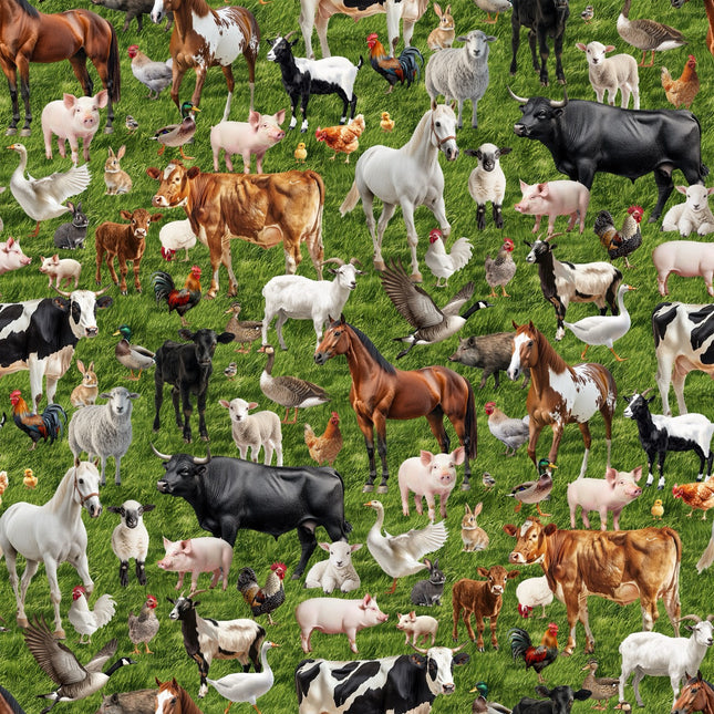 Farm Friends Grass Cotton Fabric