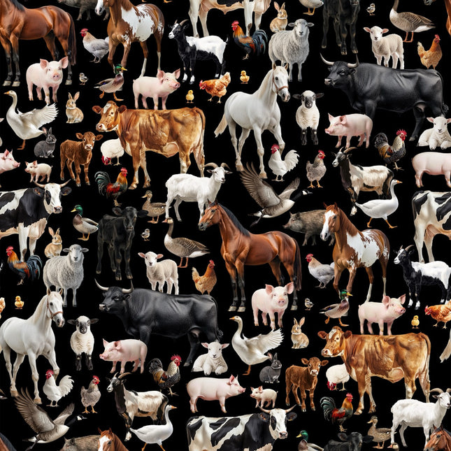 Handmade Valance or Curtain Panel Farm Friends Black