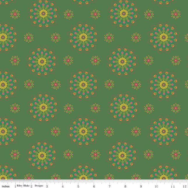 Handmade Valance or Curtain Panel Market Street Medallions Green