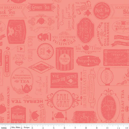 Afternoon Tea Labels Salmon Cotton Fabric