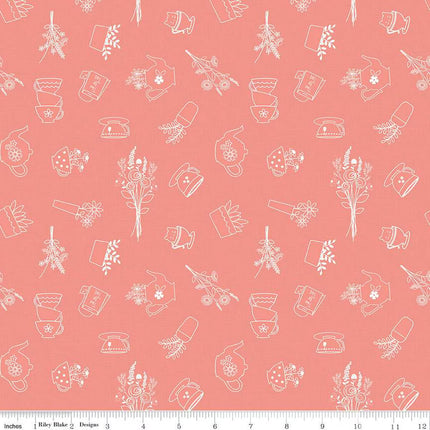 Handmade Placemat Or Table Runner Afternoon Tea Sketches Salmon