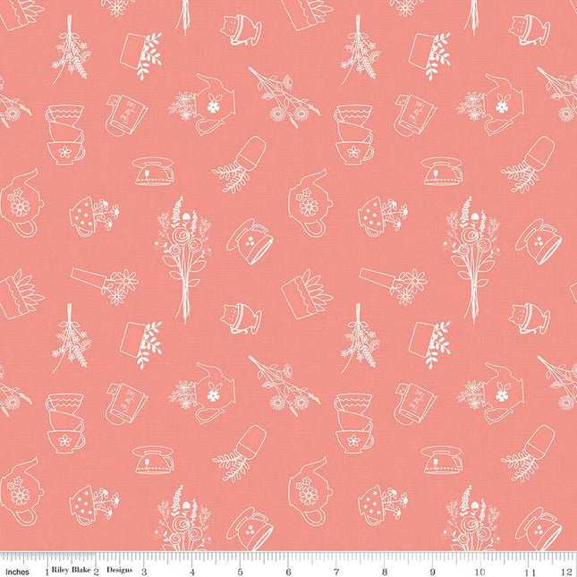 Handmade Placemat Or Table Runner Afternoon Tea Sketches Salmon