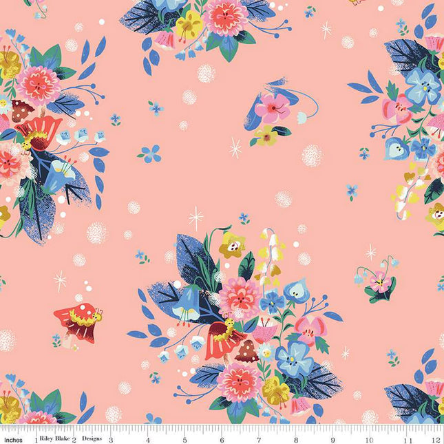 Single Layer Cotton Blanket - Down the Rabbit Hole Caterpillar Floral Coral ROT Cotton