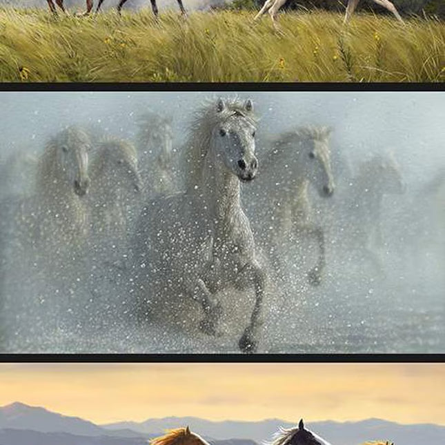 Wild Horses Pillow Cotton Panel