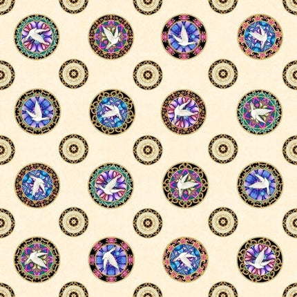 Faith Medallions Toss Cream Cotton Fabric