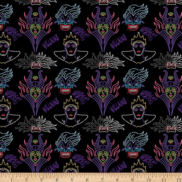 Disney Villains Outline Cotton Fabric
