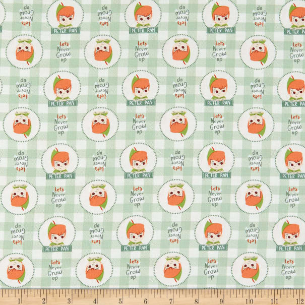 Peter Pan Plaid Badges Green Cotton Fabric