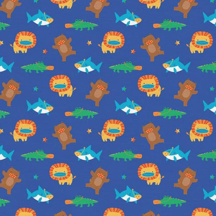 Have Fun Stay Safe " Royal" Cotton Fabric