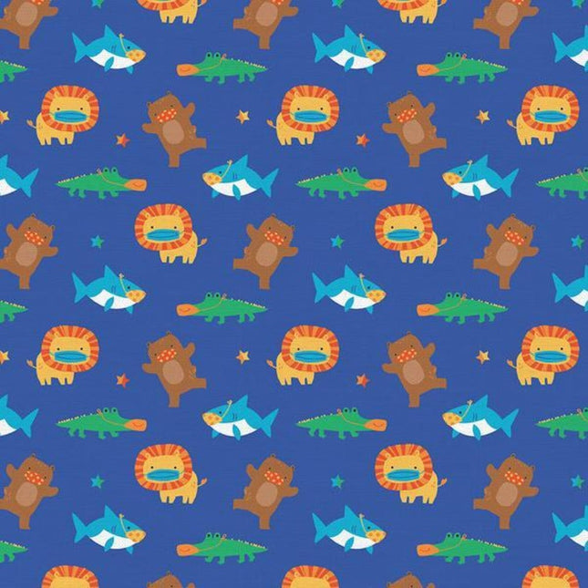 Have Fun Stay Safe " Royal" Cotton Fabric