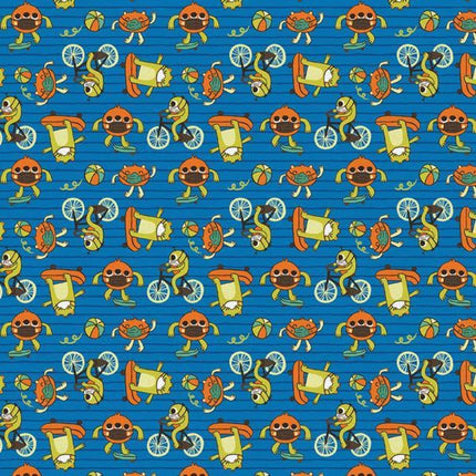 Have Fun Stay Safe " Blue" Cotton Fabric