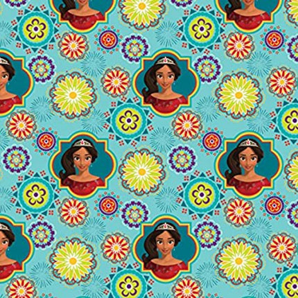Elena of Avalor Ready to Rule Aqua Cotton Fabric