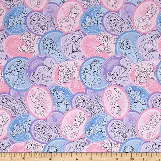 Disney Fashion Princess Badges Multi Pastel Cotton Fabric