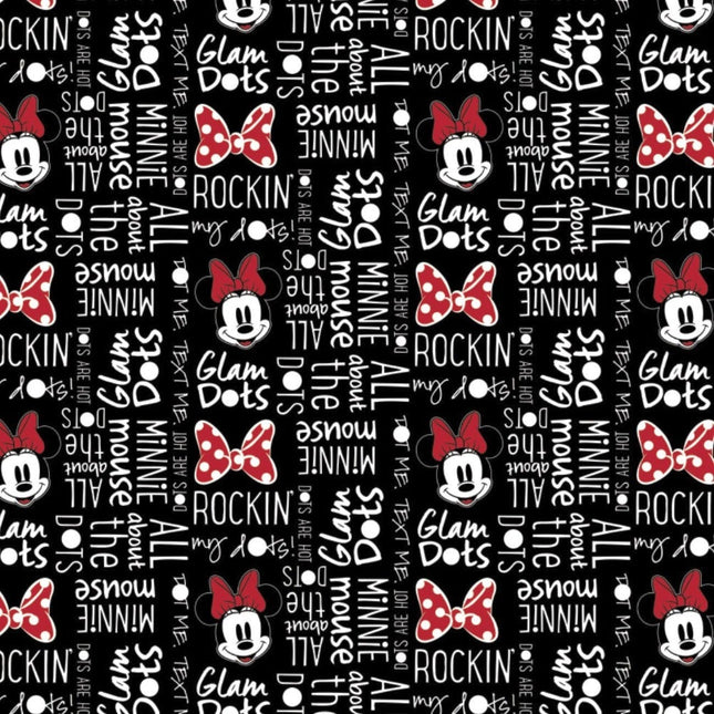 Minnie Mouse Black Cotton Fabric