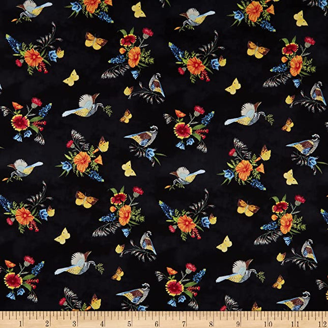 Golden Poppies Main Black Cotton Fabric